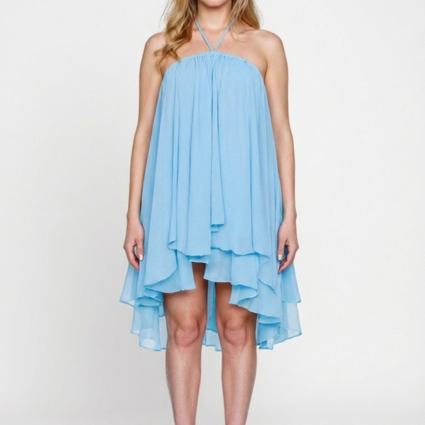 Elegante halterjurk met ruches