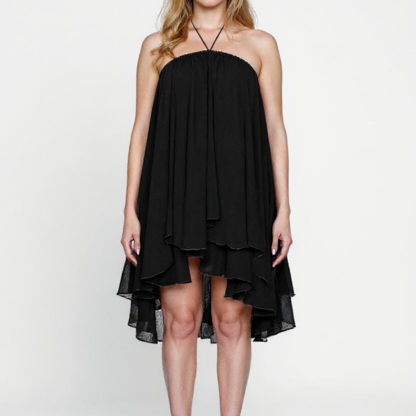 Elegante halterjurk met ruches