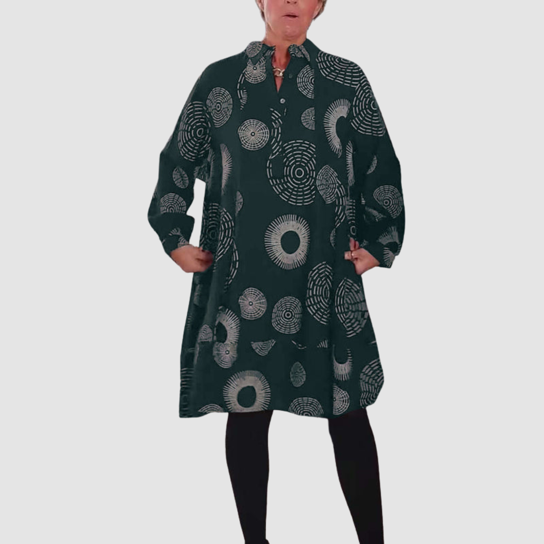 Haydie™ Casual Dress with Lapel and Geometric Print