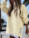 Long-sleeved, zip-up, slit top, casual sweatshirt dress