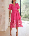Cindy - Classic midi dress with pattern and puff sleeves