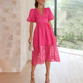Cindy - Classic midi dress with pattern and puff sleeves