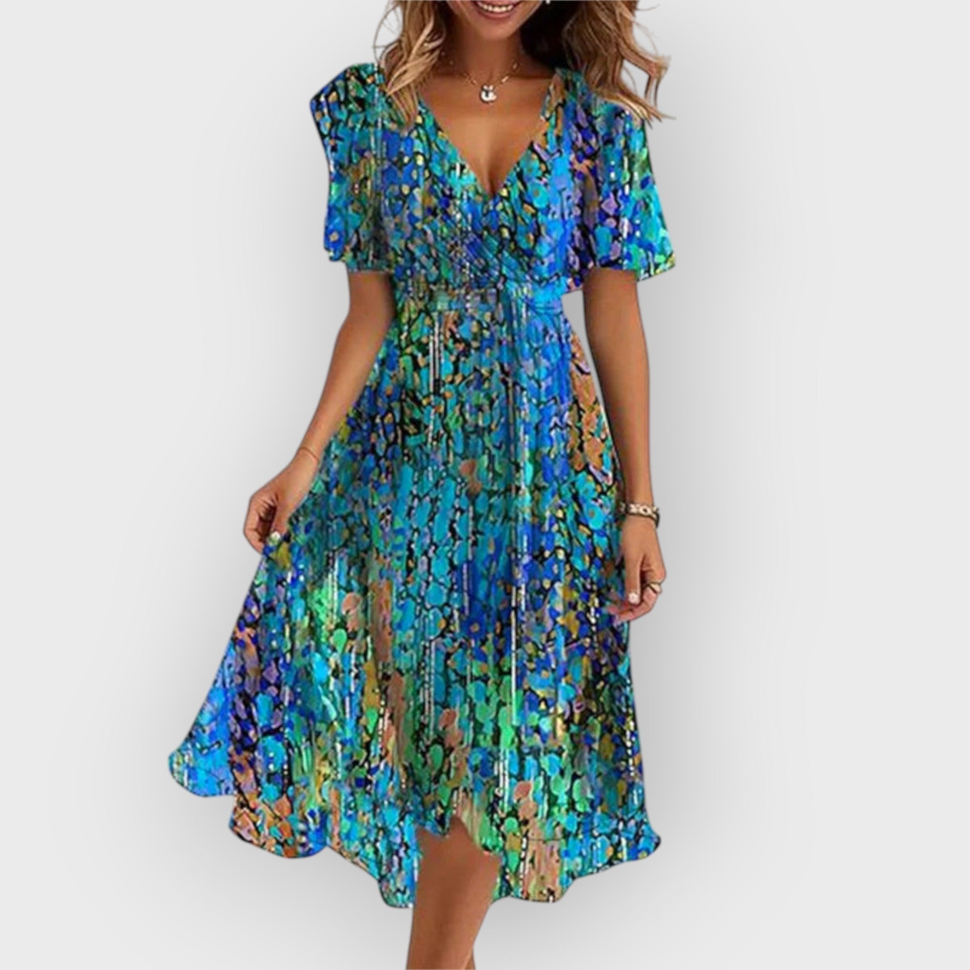 Daisy | Stylish V-Neck Floral Print Midi Dress