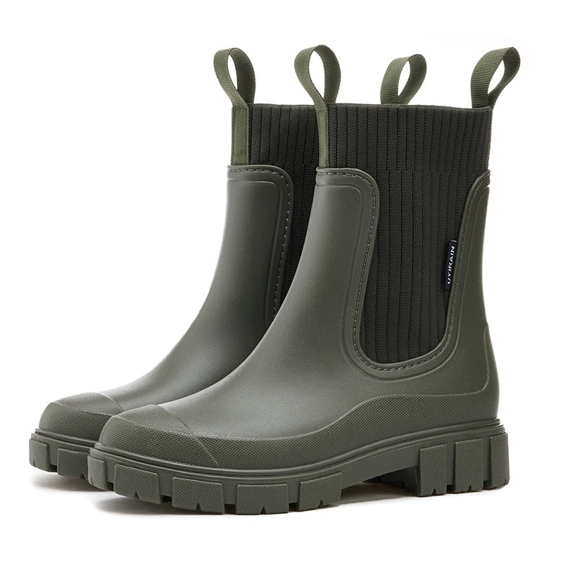 Anti-slip, waterproof boots with a thick sole, mid-calf high