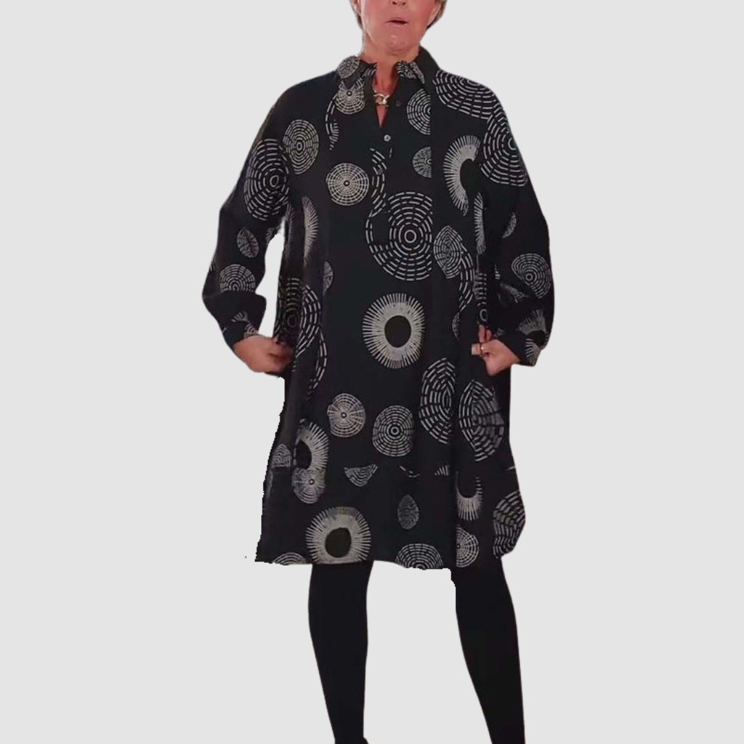 Haydie™ Casual Dress with Lapel and Geometric Print