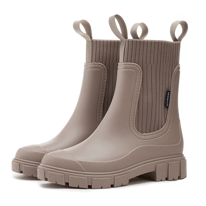 Anti-slip, waterproof boots with a thick sole, mid-calf high