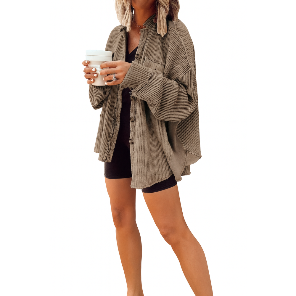 Luvira™ Waffle Knit Button-Up Shirt