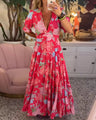 Reagan - V-Neck Floral Maxi Dress with Short Sleeves