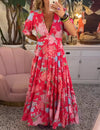 Reagan - V-Neck Floral Maxi Dress with Short Sleeves