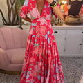 Reagan - V-Neck Floral Maxi Dress with Short Sleeves