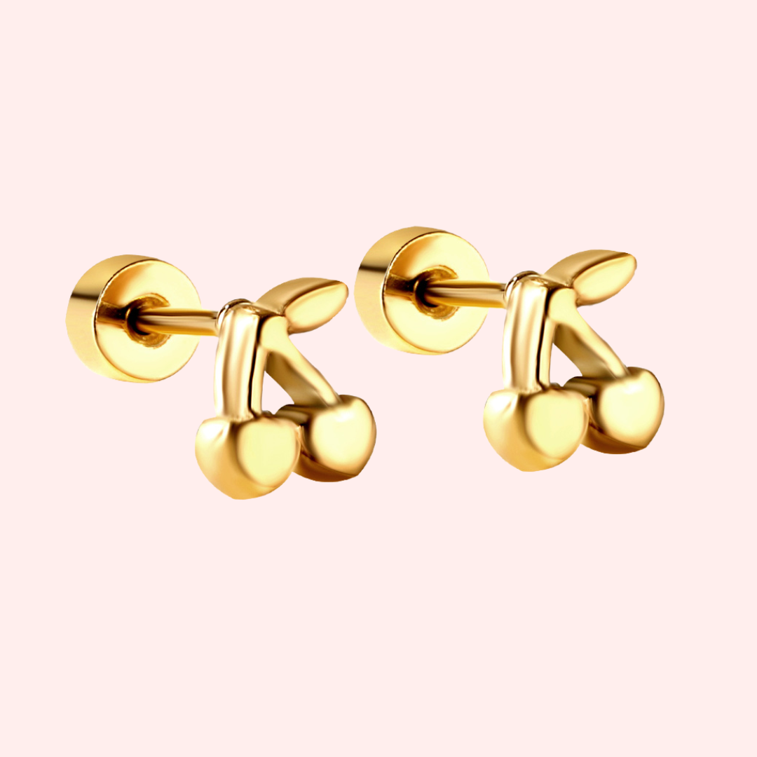 Hypoallergenic cherry-colored flat back stud earrings
