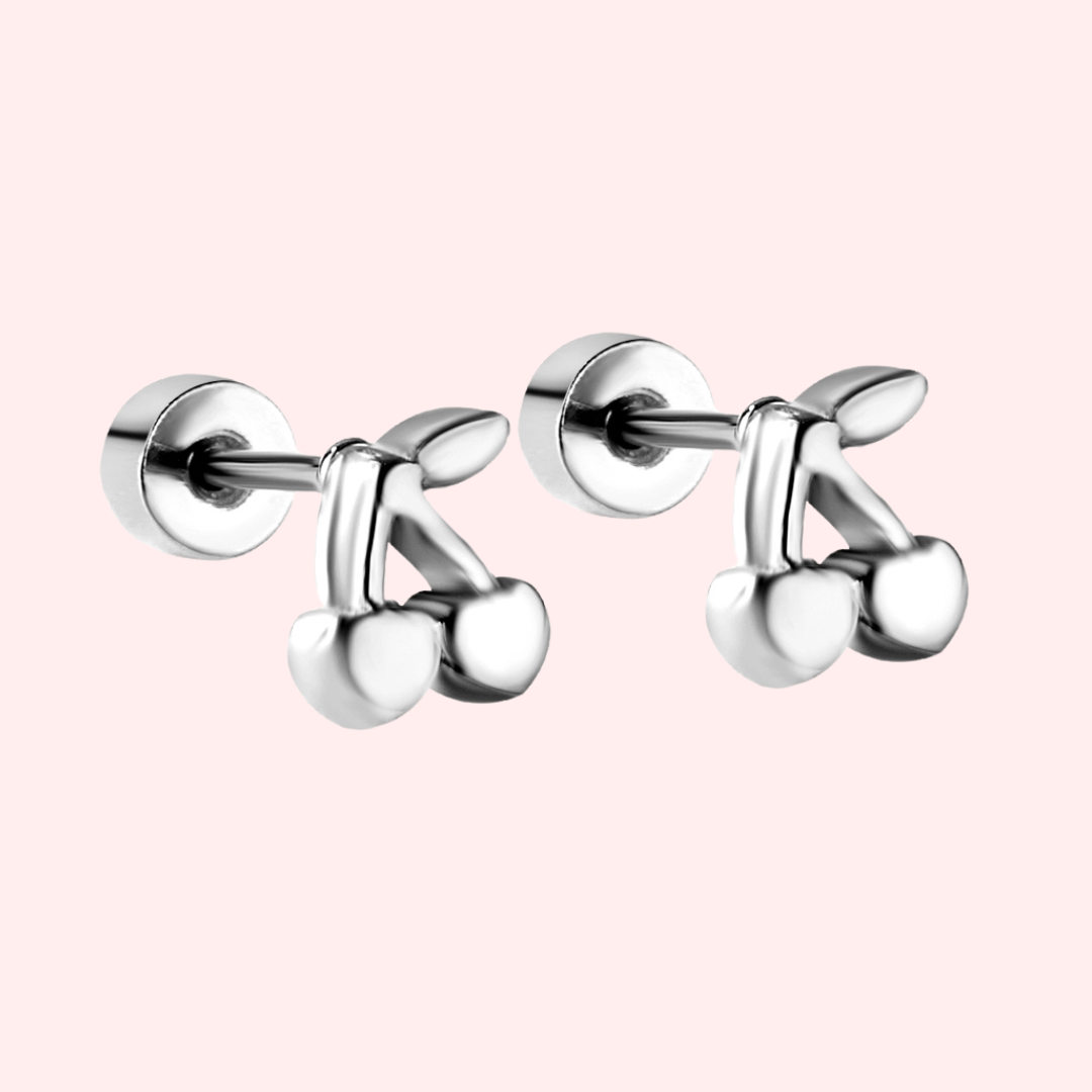 Hypoallergenic cherry-colored flat back stud earrings