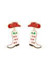 Cowgirl style Christmas earring in red, white and gold.