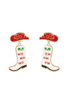Cowgirl style Christmas earring in red, white and gold.