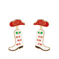Cowgirl style Christmas earring in red, white and gold.