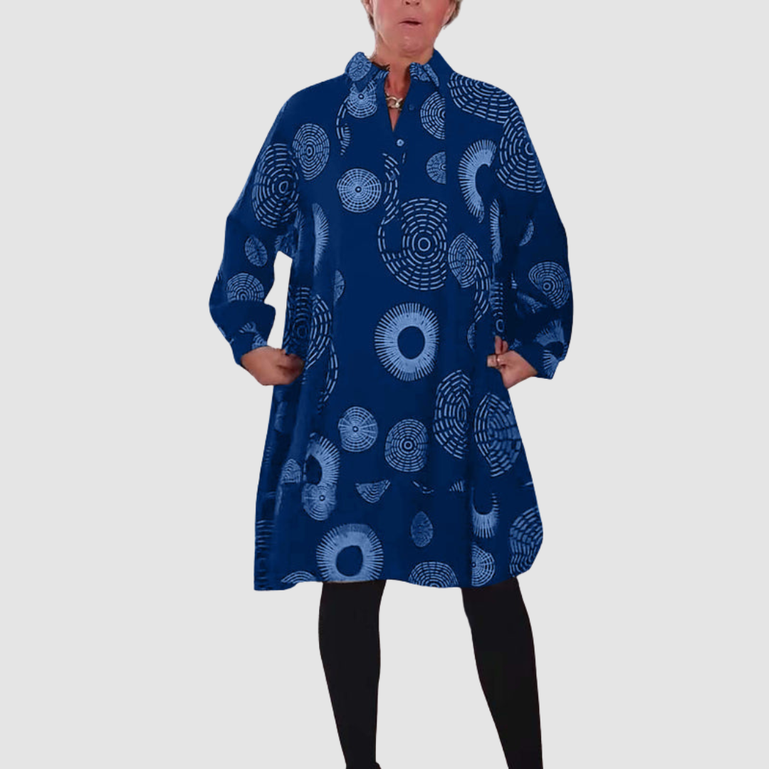 Haydie™ Casual Dress with Lapel and Geometric Print