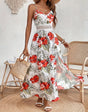 Maple - Floral Print V-Neck Suspender Maxi Dresses