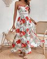 Maple - Floral Print V-Neck Suspender Maxi Dresses