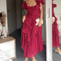 Quinlan - Elegant high-waisted lace-trimmed dress