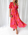 Alva - Elegant V-Neck Maxi Dress with Puff Sleeves