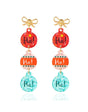 Christmas earrings with bow and bauble in red and mint green