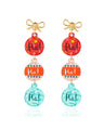 Christmas earrings with bow and bauble in red and mint green