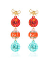 Christmas earrings with bow and bauble in red and mint green