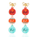 Christmas earrings with bow and bauble in red and mint green