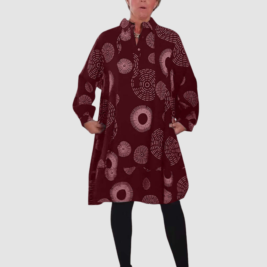 Haydie™ Casual Dress with Lapel and Geometric Print