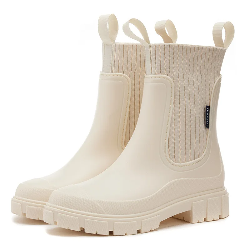 Anti-slip, waterproof boots with a thick sole, mid-calf high