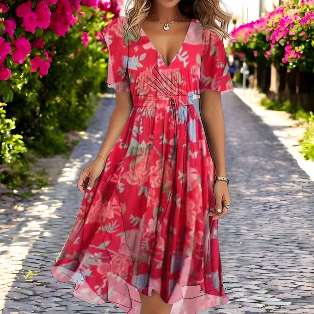 Rosalind - Loose dress with floral print and deep V-neck