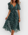 Daisy | Stylish V-Neck Floral Print Midi Dress