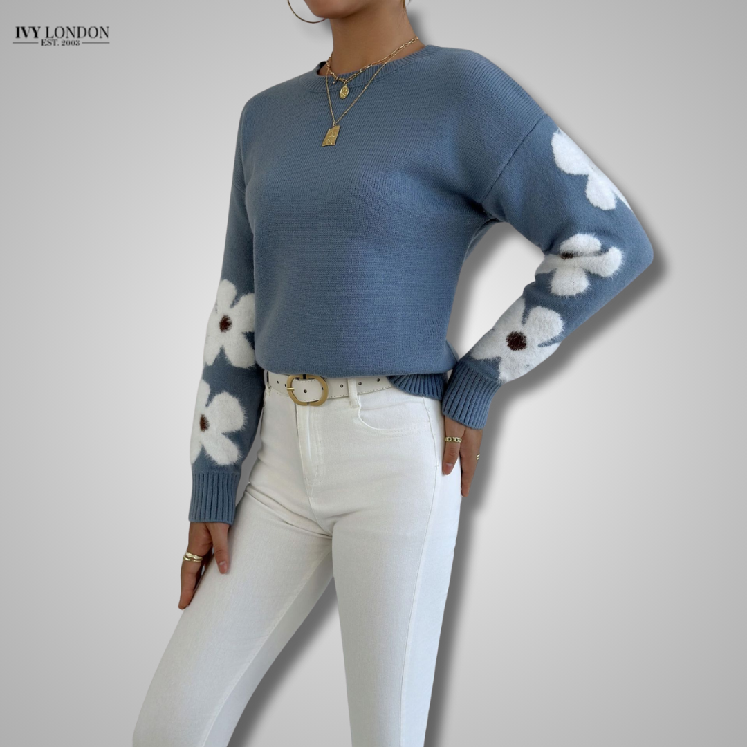 ALISON | ELEGANT KNITTED SWEATER WITH FLORAL PRINT AND TUMMY COVERAGE