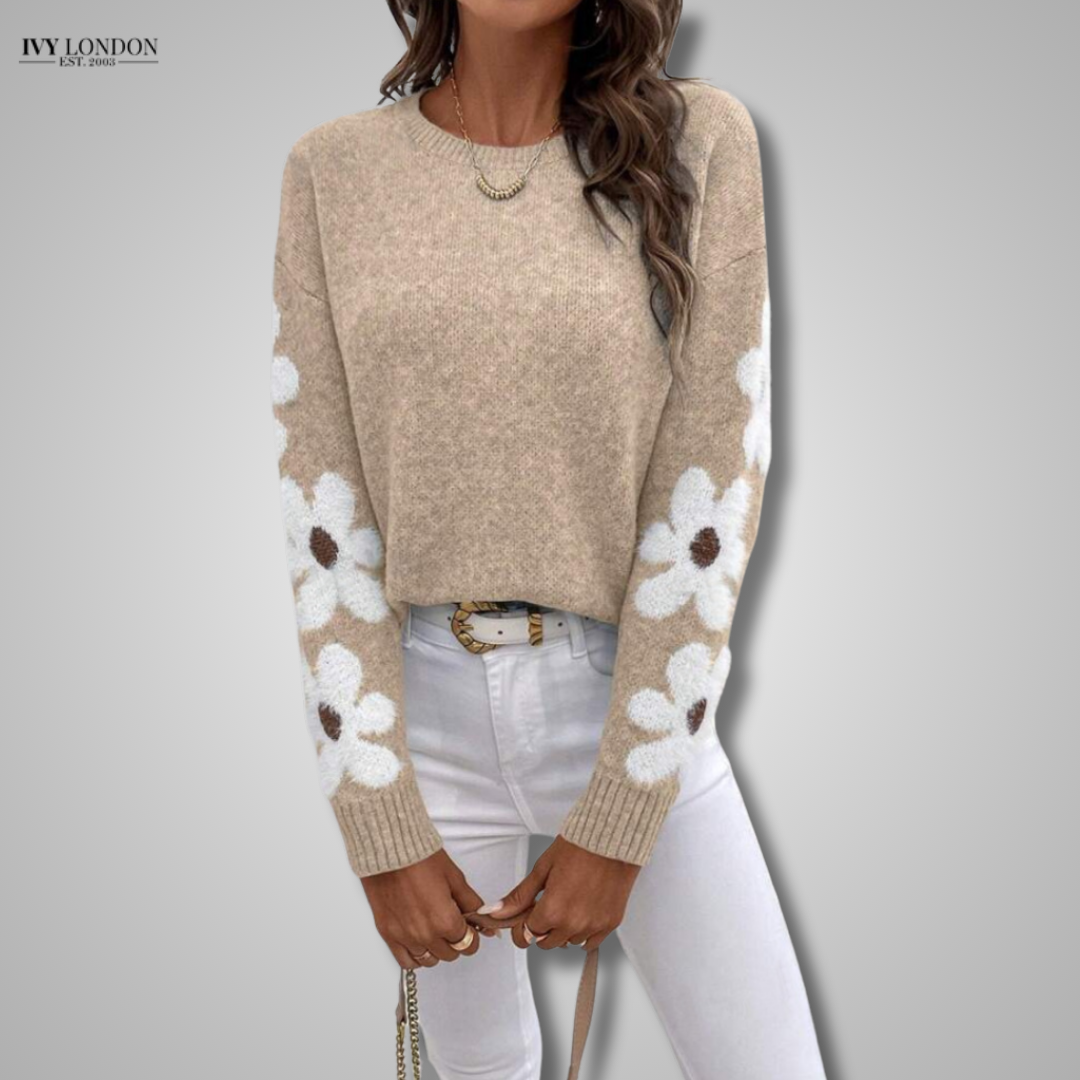 ALISON | ELEGANT KNITTED SWEATER WITH FLORAL PRINT AND TUMMY COVERAGE