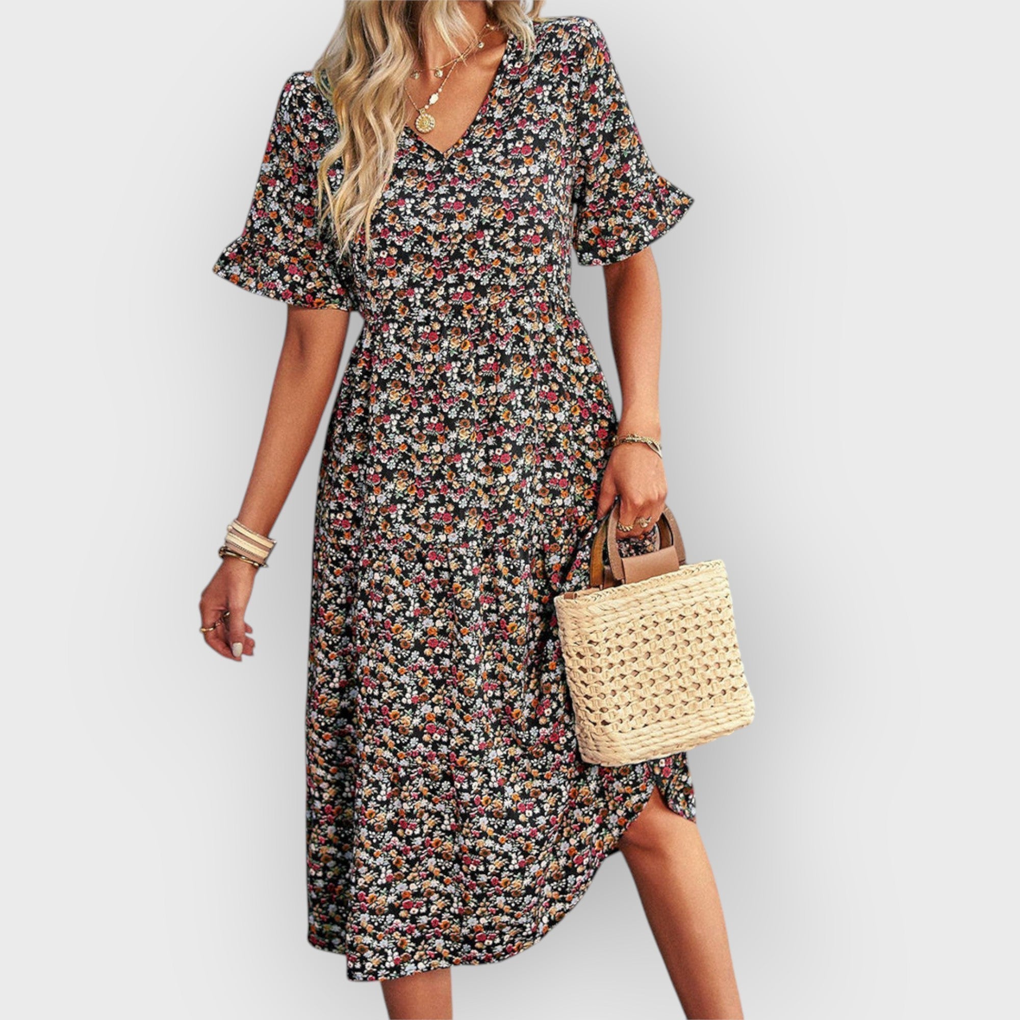 Amara | Summer floral print midi dress