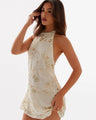 Golden Leo Embellished Mini Dress