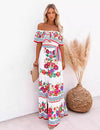 Oceana - Long printed dress with lace-up waist