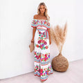 Oceana - Long printed dress with lace-up waist