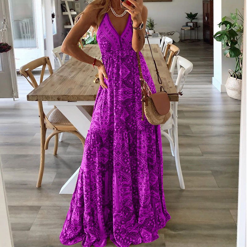 Wren - Boho maxi dress with spaghetti straps and V-neck