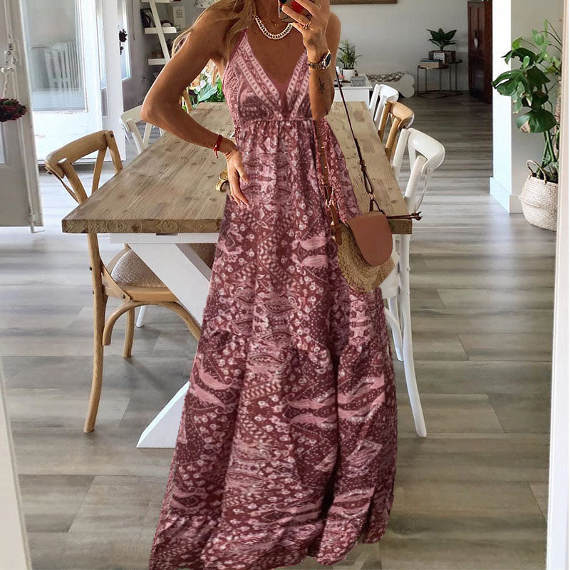 Wren - Boho maxi dress with spaghetti straps and V-neck