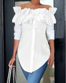 Plain one-shoulder blouse with ruffles