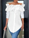Plain one-shoulder blouse with ruffles