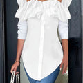 Plain one-shoulder blouse with ruffles