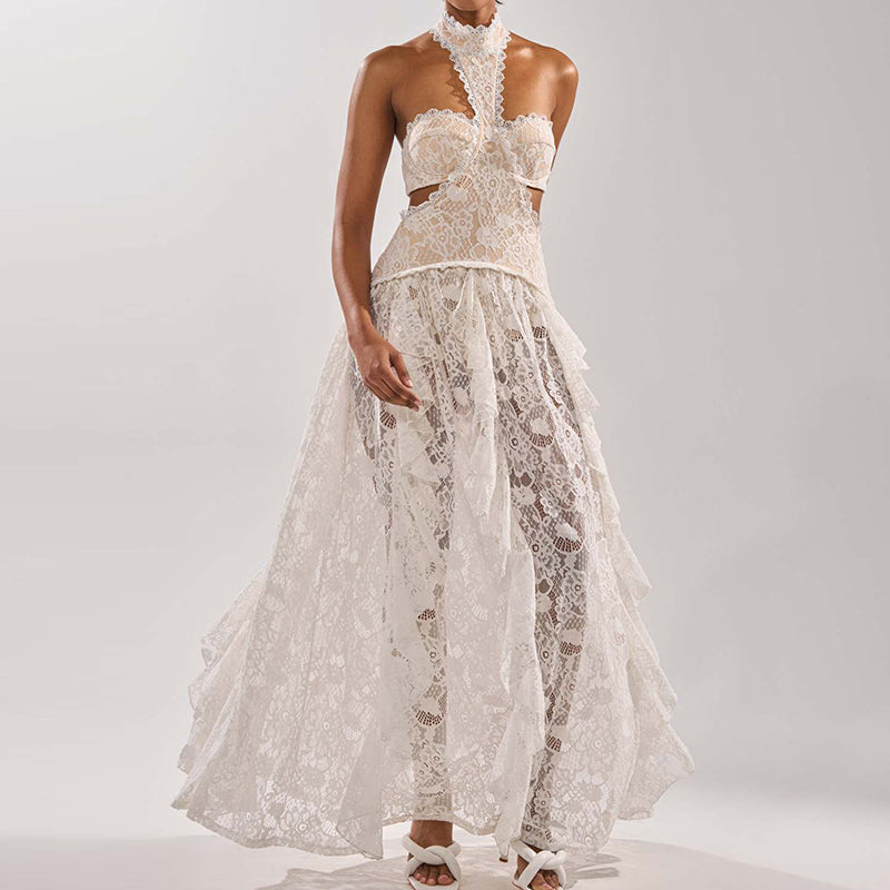 LUMINA™ Lace Halter Maxi Dress