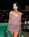 TRAFZA Halter-neck beaded mini dress