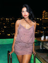 TRAFZA Halter-neck beaded mini dress