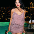 TRAFZA Halter-neck beaded mini dress