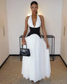 Vierra Luxe™ - Deep V-neck color block halter dress