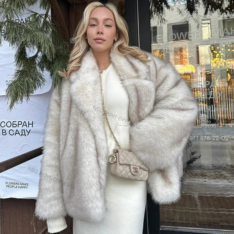 NeoMint™ Oversized Faux Fox Fur Coat with Colour Gradient