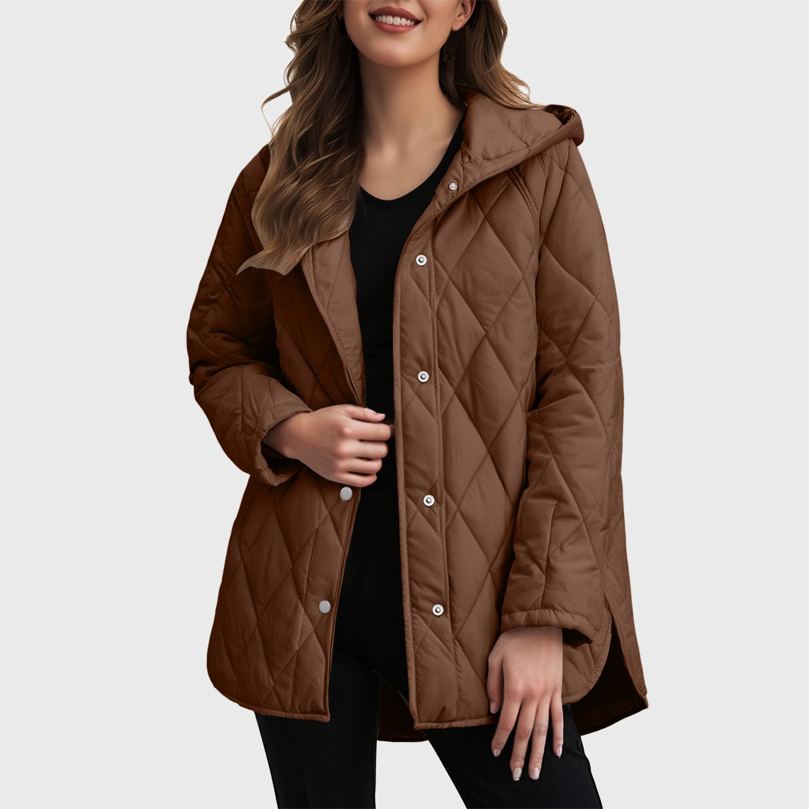 Sylvia Casual Hooded Jacket in Plain Plaid